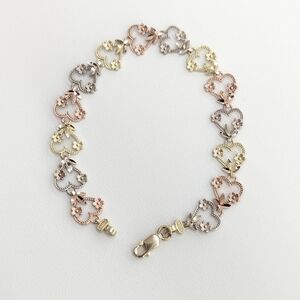 10kt Real Gold Tricolor Heart Bracelet 7 Inches